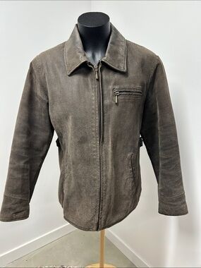 Kathy Ireland Vintage Distressed Genuine Leather Jacket Brown Quilted Lined